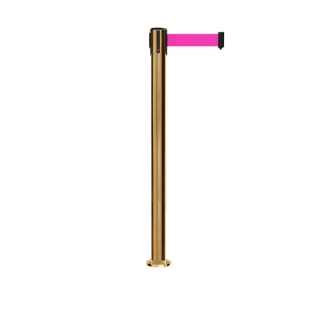 MONTOUR LINE Stanchion Belt Barrier Fixed Base Sat.Brass Post 9ft.Fl. Pink Belt MX630F-SB-FPK-90